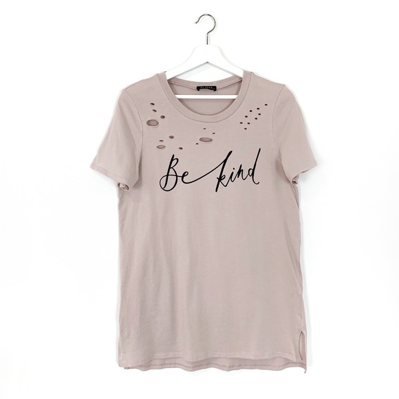‘Be Kind’ Distressed Tee Champagne - Picture 3 of 7